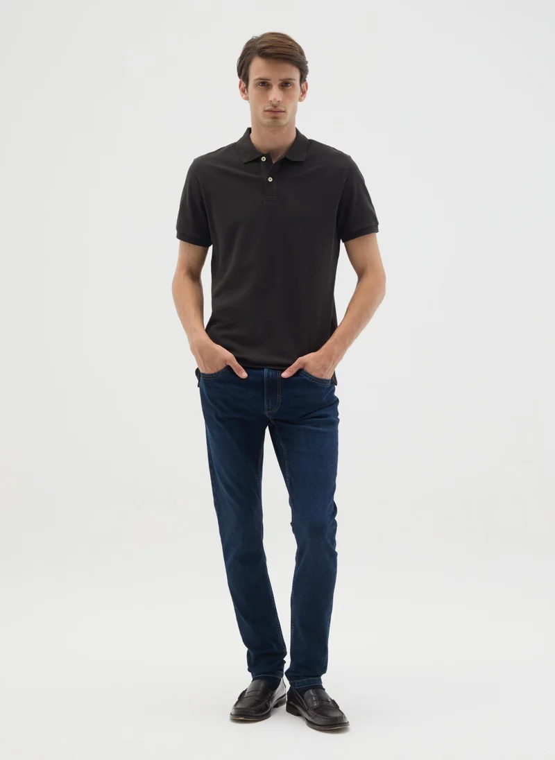 او في اس OVS Men'S Black Pure Cotton Polo Shirt In Regular Fit